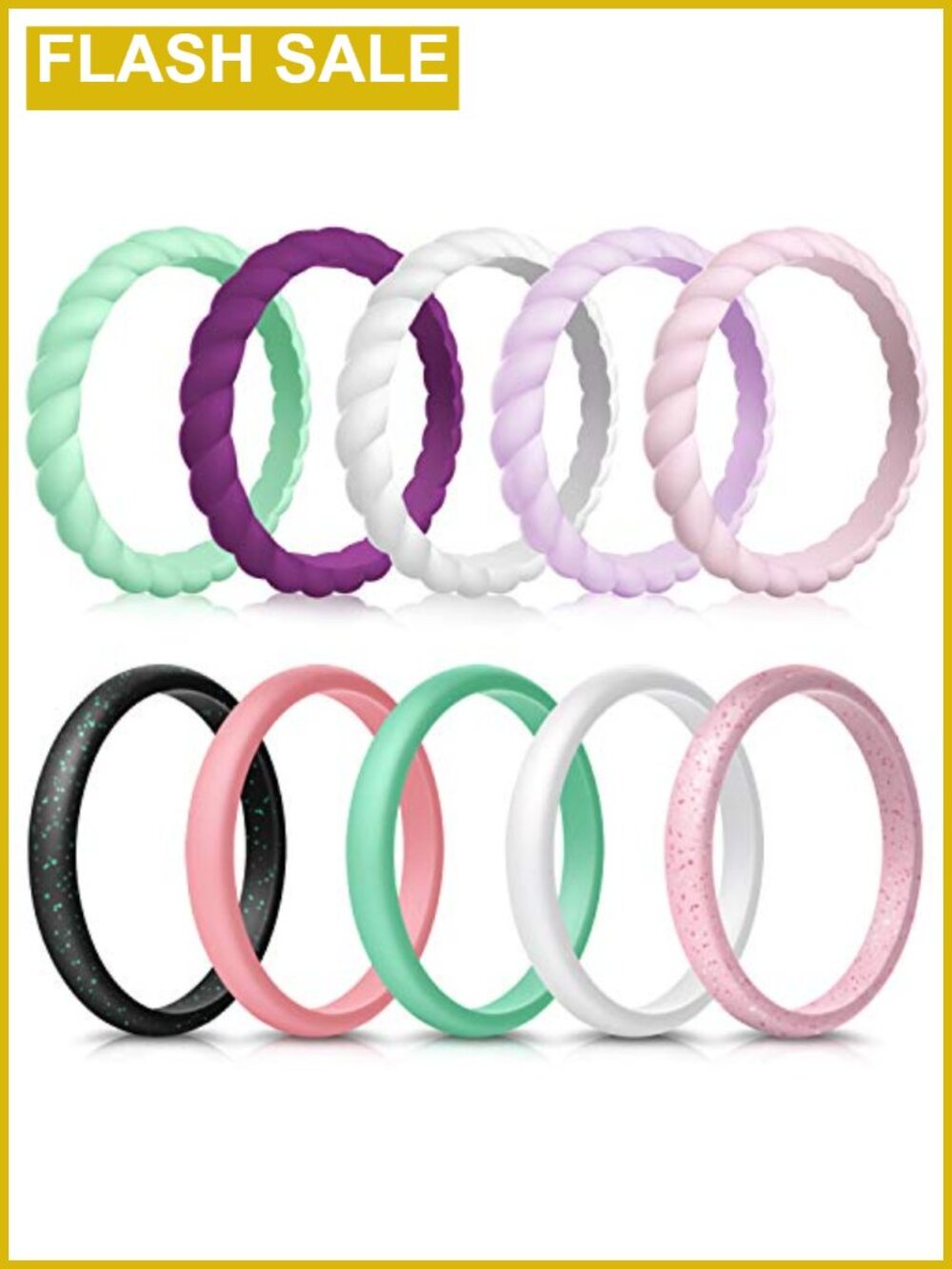 10 Pack Silicone Ring for Women Thin Braided Wedding Band